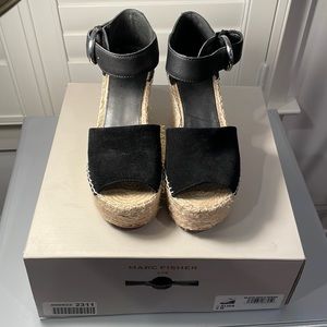 Marc Fisher Alida Platform Wedge Espadrille (black suede/leather)